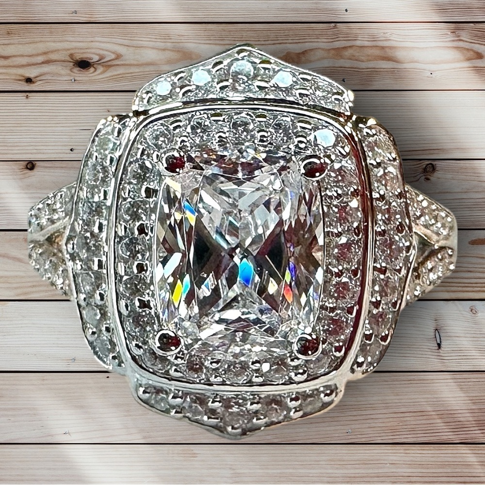 NEW Antique / Vintage / Estate Style White CZ Rhodium-Plated 925 Sterling Ring - Picture 2 of 16